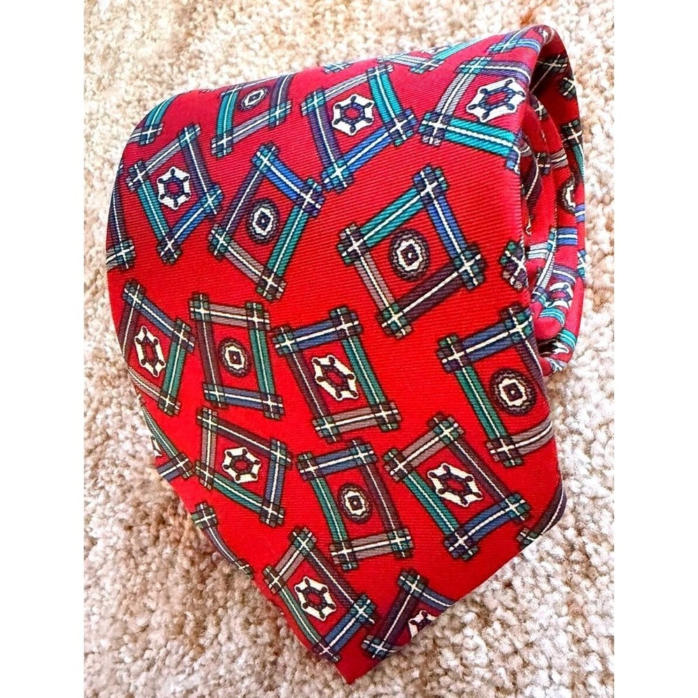 Cape Cod Whale Red Silk Tie Geometric Nautical Mens Tie